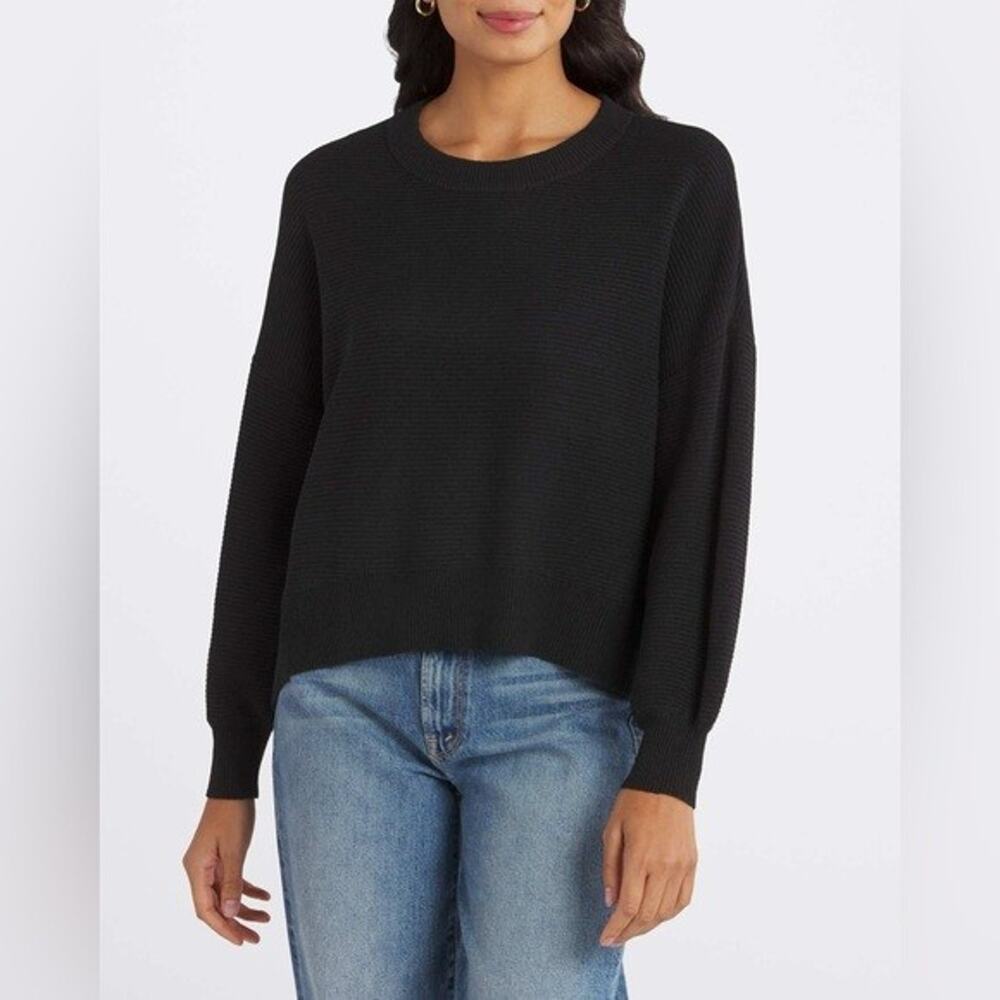NEW RD Style Abril Women's Black Hi Low Ribbed Balloon Sleeve Sweater Size M